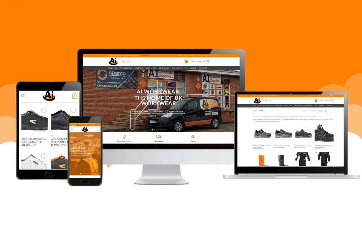 AI Workwear e-commerce website displayed on desktop and mobile devices